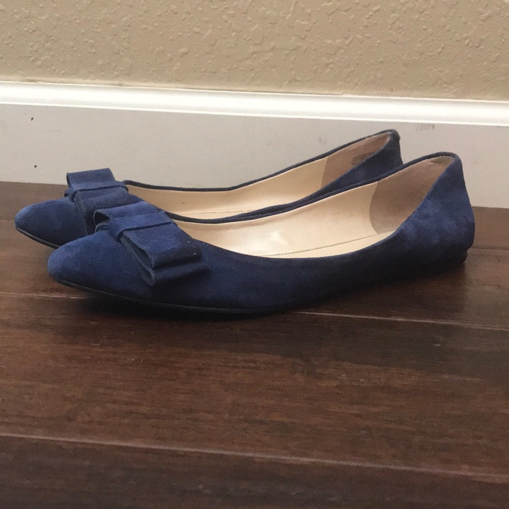 Blue Suede Bow flats